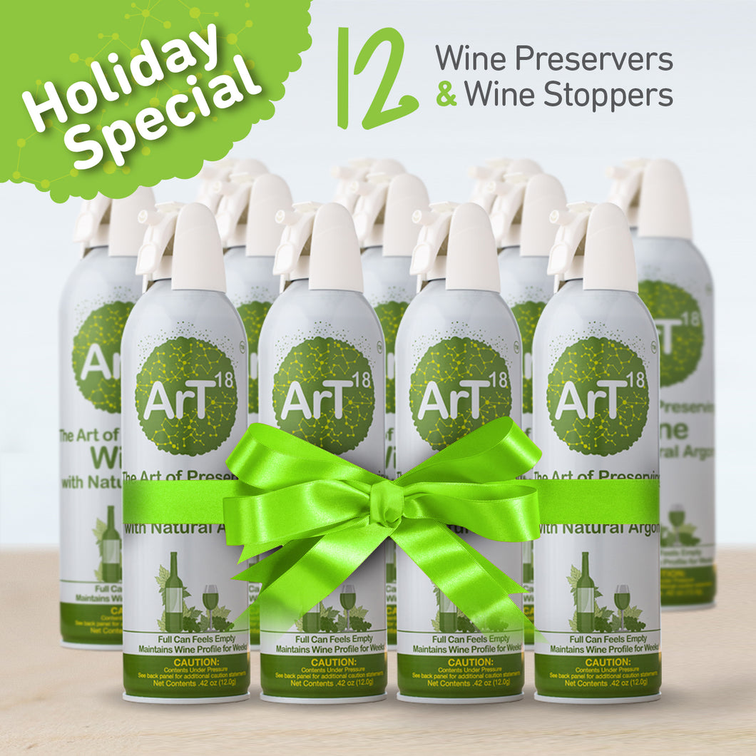 Holiday Special! ArT Wine Preserver® - 12 Pack + 12 Wine Stoppers - ArT Wine Preserver